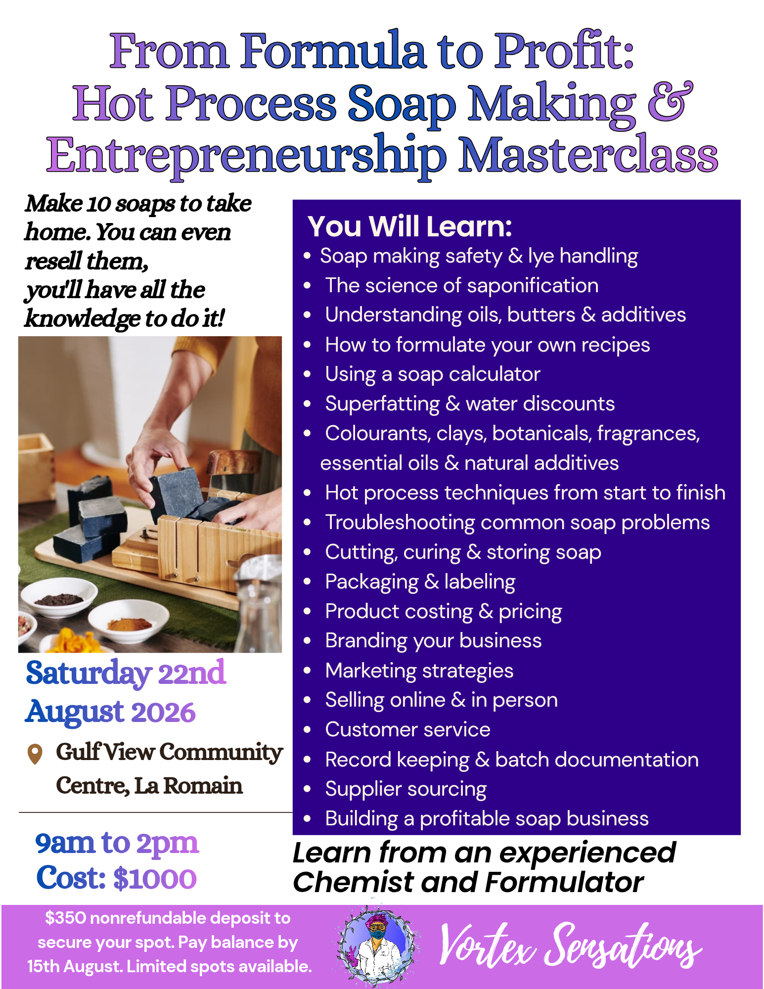 Hot Process Soap Making & Entrepreneurship Masterclass