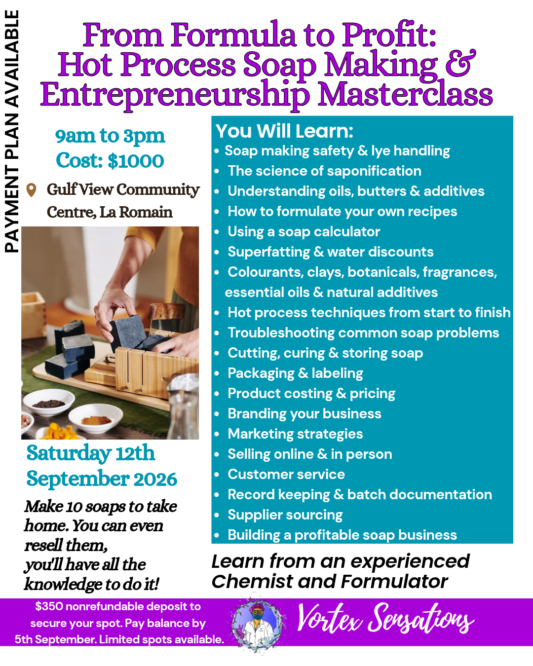 SEPTEMBER: Hot Process Soap Making & Entrepreneurship Masterclass